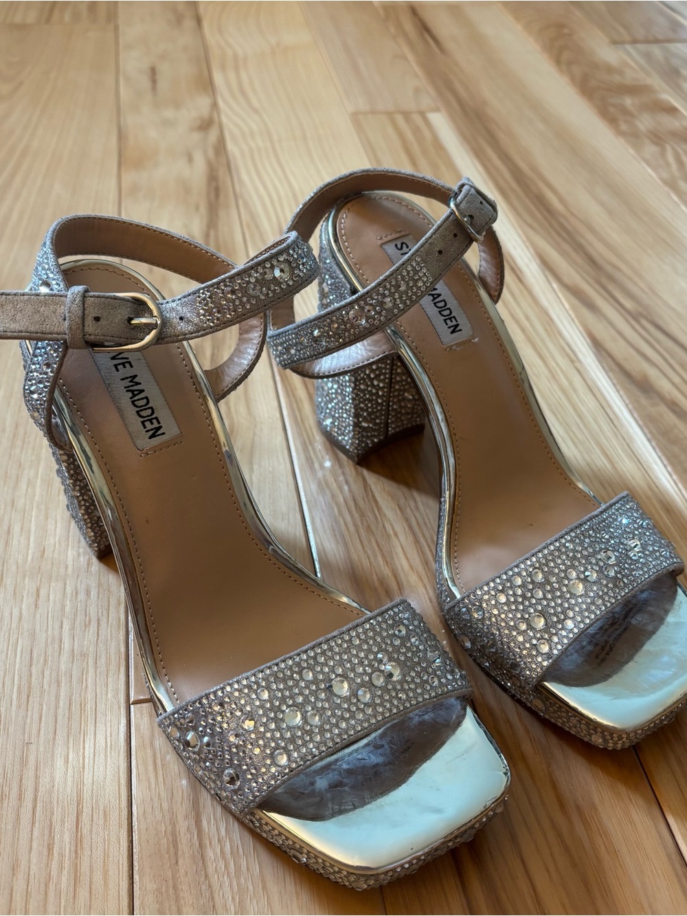 Steve Madden Celeste Silver Rhinestone Platform Heels